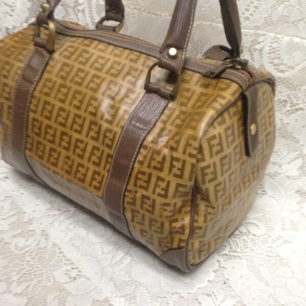 Vintage Fendi Zucca Tan Speedy Boston HandBag 11.5in x 8in x 7in