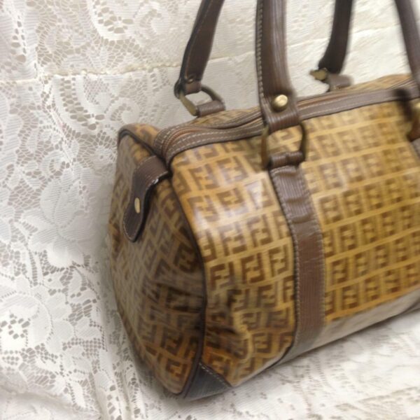 Vintage Fendi Zucca Tan Speedy Boston HandBag 11.5in x 8in x 7in