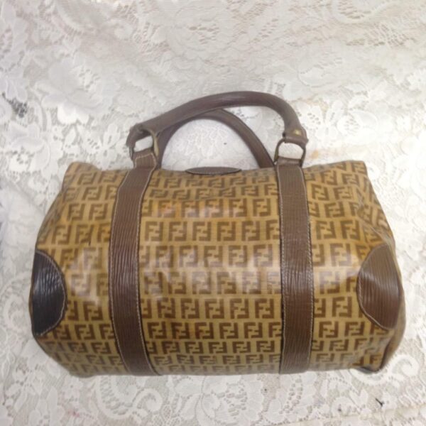 Vintage Fendi Zucca Tan Speedy Boston HandBag 11.5in x 8in x 7in