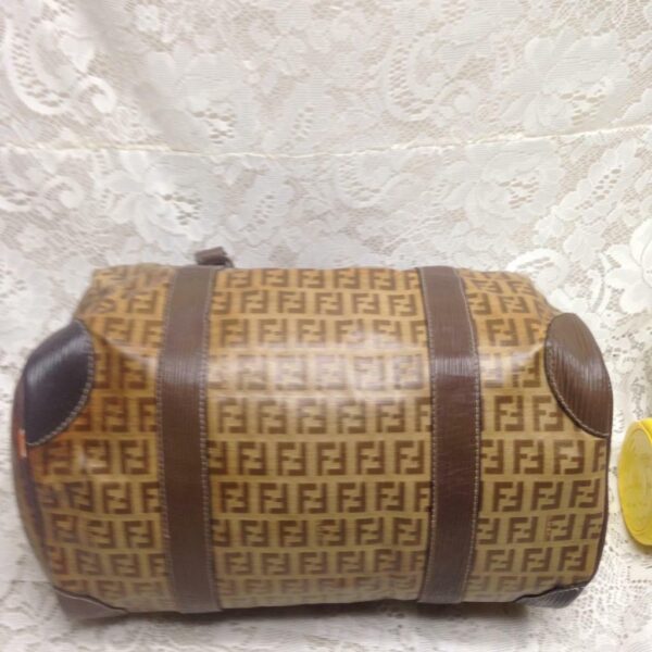 Vintage Fendi Zucca Tan Speedy Boston HandBag 11.5in x 8in x 7in