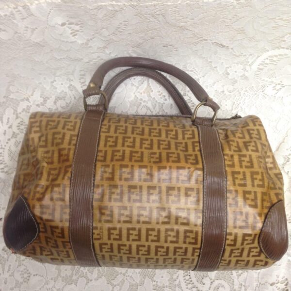 Vintage Fendi Zucca Tan Speedy Boston HandBag 11.5in x 8in x 7in