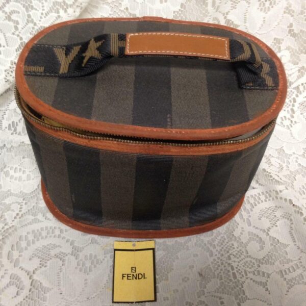 Fendi, Pequin Stripes Coated Canvas Cosmetic Pouch- 8.5in x 6in x 6in