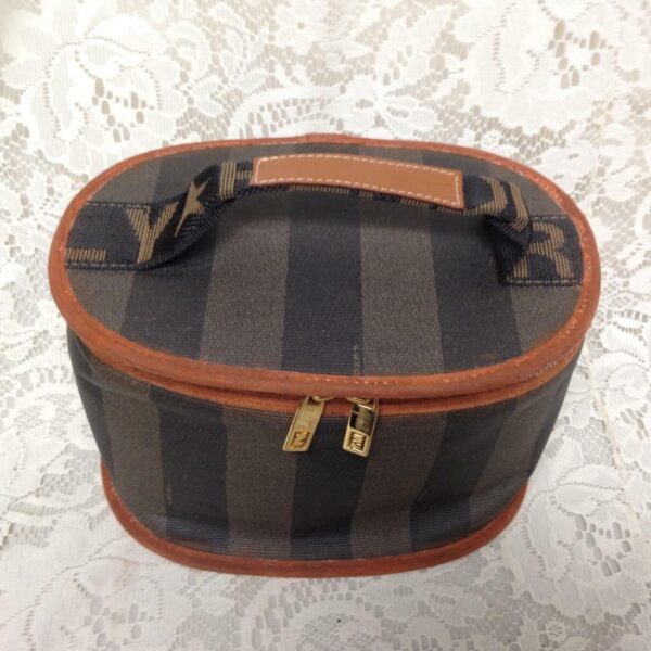 Fendi, Pequin Stripes Coated Canvas Cosmetic Pouch- 8.5in x 6in x 6in