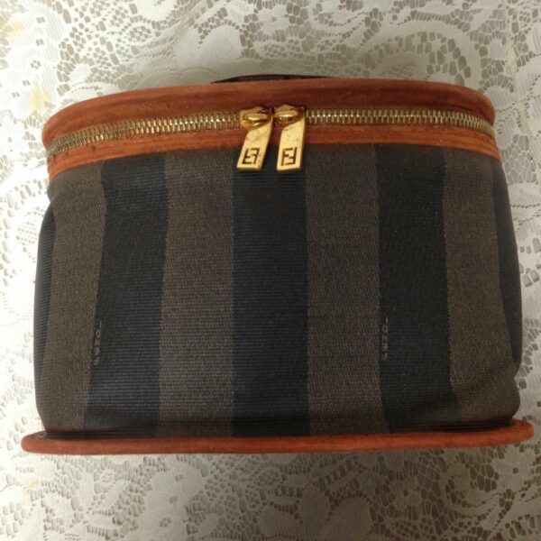 Fendi, Pequin Stripes Coated Canvas Cosmetic Pouch- 8.5in x 6in x 6in