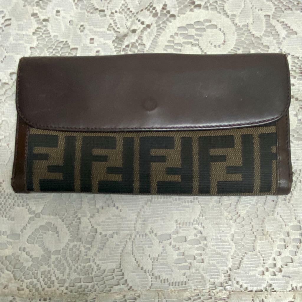 Authentic Fendi Brown Zucca Tri-Fold Long Wallet 7.5in x 4in (O0322)