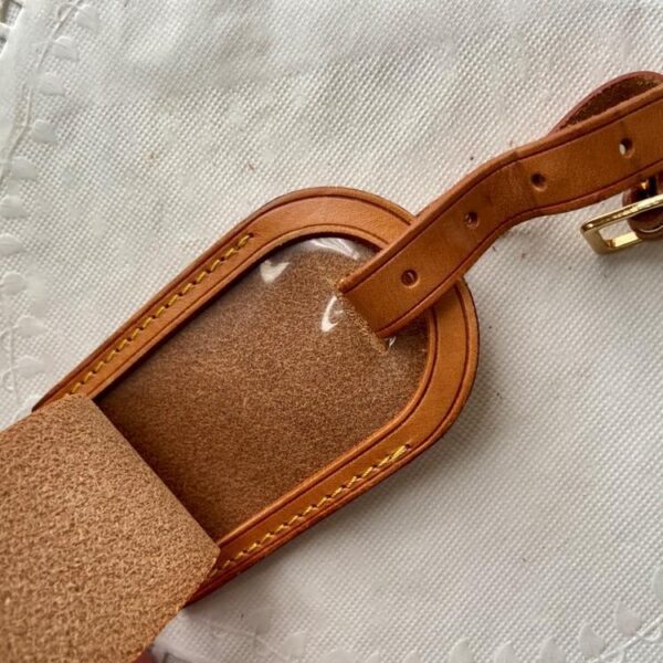 Authentic, Louis Vuitton Tan Leather Handbag or Luggage Name Tag (E0822) This i