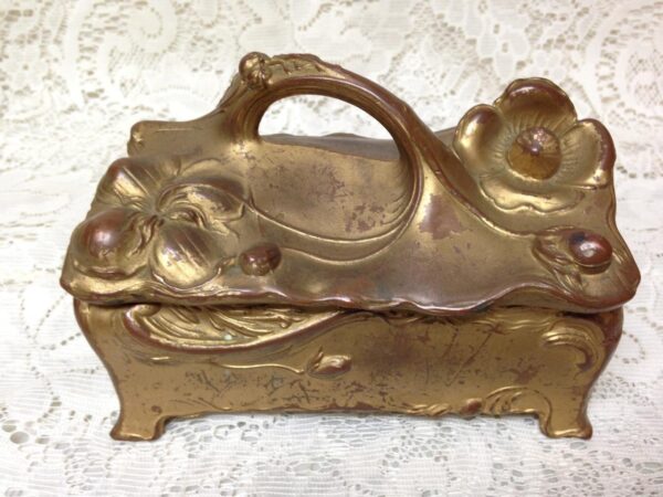 Art Nouveau, JB Bronze, Large 6.5in x4inx3in Jewelry Casket or Trinket Box