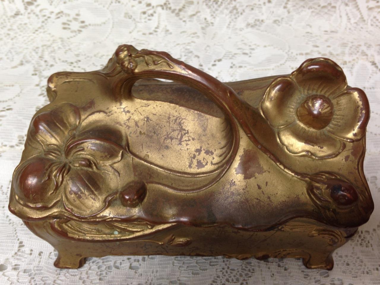 Art Nouveau, JB Bronze, Large 6.5in x4inx3in Jewelry Casket or Trinket Box