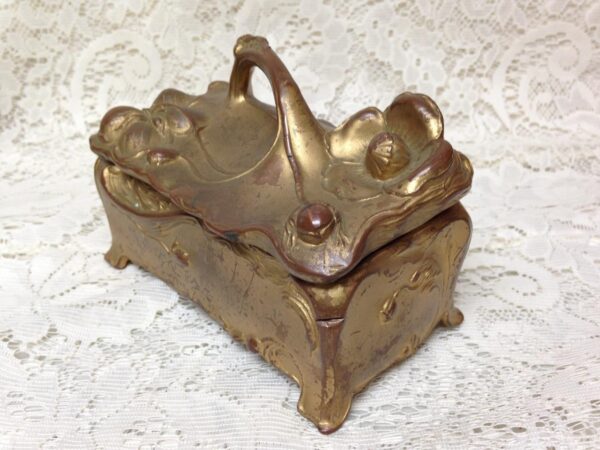 Art Nouveau, JB Bronze, Large 6.5in x4inx3in Jewelry Casket or Trinket Box