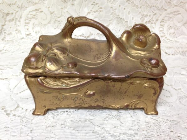 Art Nouveau, JB Bronze, Large 6.5in x4inx3in Jewelry Casket or Trinket Box