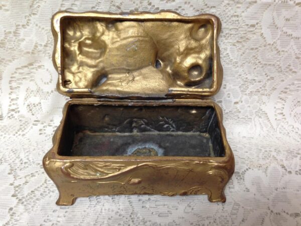 Art Nouveau, JB Bronze, Large 6.5in x4inx3in Jewelry Casket or Trinket Box