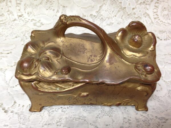 Art Nouveau, JB Bronze, Large 6.5in x4inx3in Jewelry Casket or Trinket Box