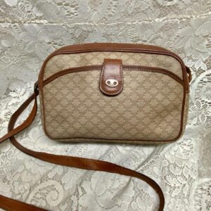 Celine, Paris, Italy Cream Macadam Double Zip-Pocket Crossbody HandBag 9in x 6.5