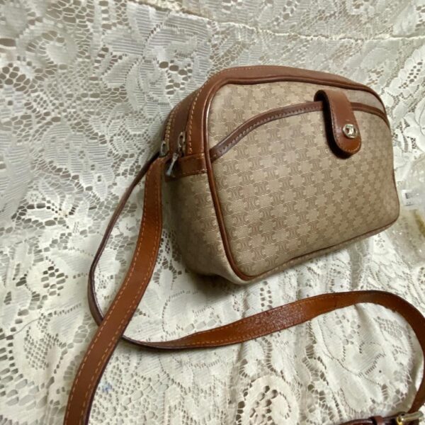 Celine, Paris, Italy Cream Macadam Double Zip-Pocket Crossbody HandBag 9in x 6.5