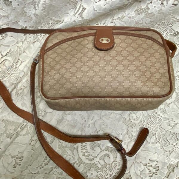 Celine, Paris, Italy Cream Macadam Double Zip-Pocket Crossbody HandBag 9in x 6.5