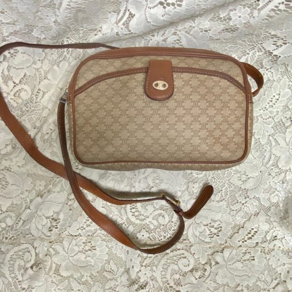 Celine, Paris, Italy Cream Macadam Double Zip-Pocket Crossbody HandBag 9in x 6.5