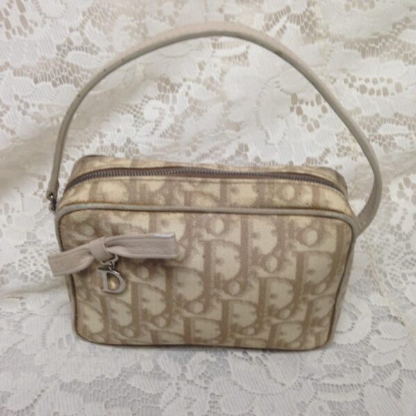 Vintage, Rare, Christian Dior Trotter Beige Mini Hand Bag 6in x 4in x 1.75in