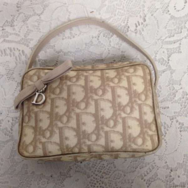 Vintage, Rare, Christian Dior Trotter Beige Mini Hand Bag 6in x 4in x 1.75in