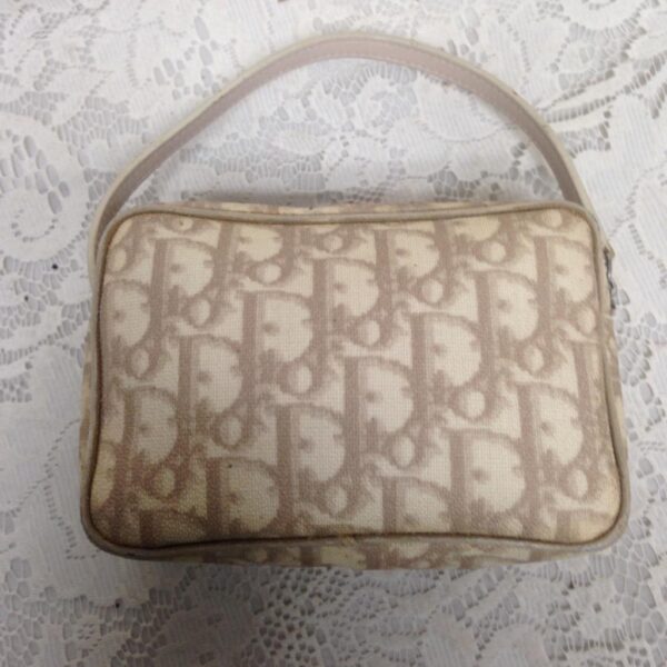 Vintage, Rare, Christian Dior Trotter Beige Mini Hand Bag 6in x 4in x 1.75in