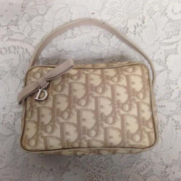 Vintage, Rare, Christian Dior Trotter Beige Mini Hand Bag 6in x 4in x 1.75in