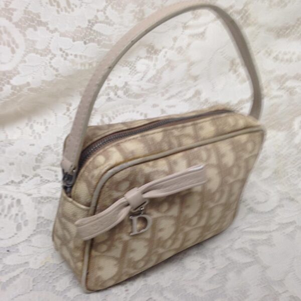 Vintage, Rare, Christian Dior Trotter Beige Mini Hand Bag 6in x 4in x 1.75in