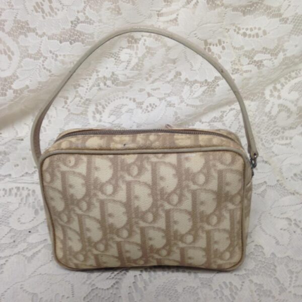 Vintage, Rare, Christian Dior Trotter Beige Mini Hand Bag 6in x 4in x 1.75in