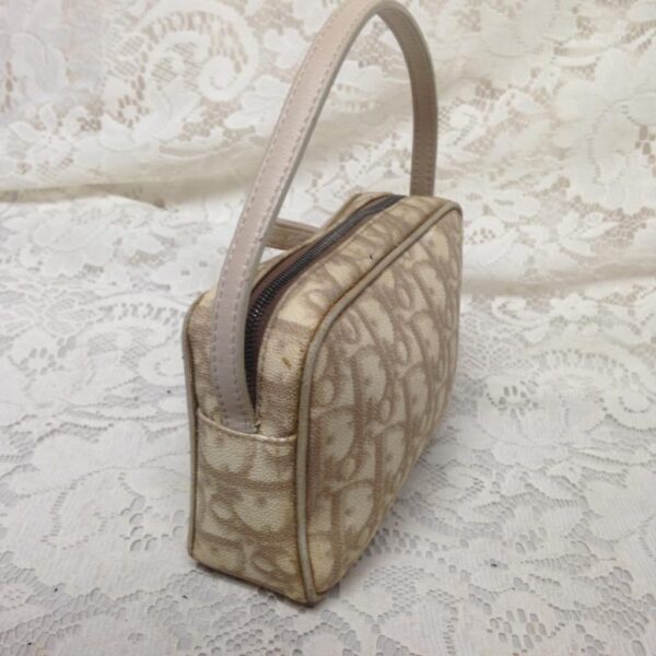 Vintage, Rare, Christian Dior Trotter Beige Mini Hand Bag 6in x 4in x 1.75in