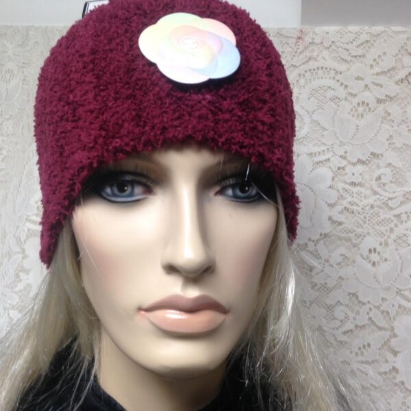 Fabulous Burgundy Cloche' Turban -Flapper Style Hat with Chanel Camelia Ornament