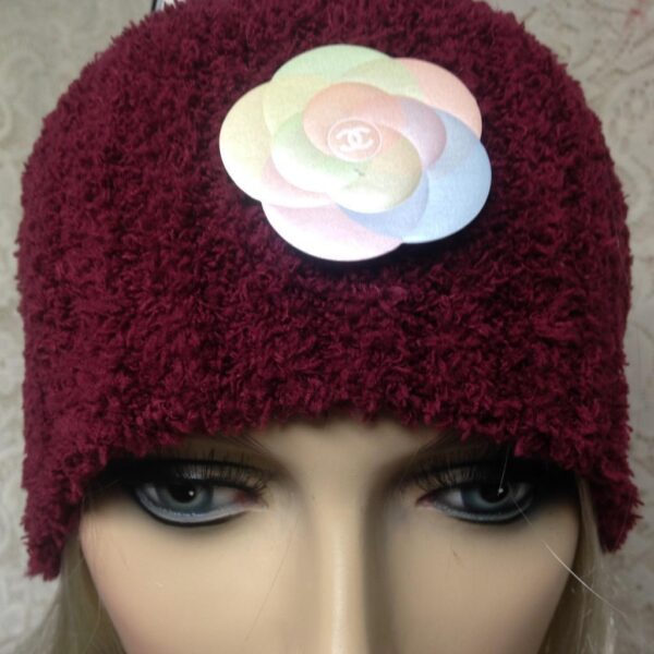 Fabulous Burgundy Cloche' Turban -Flapper Style Hat with Chanel Camelia Ornament