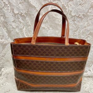 Celine, Paris, Italy Large, Brown Macadam Handbag 10in x 12in x 4.5in.