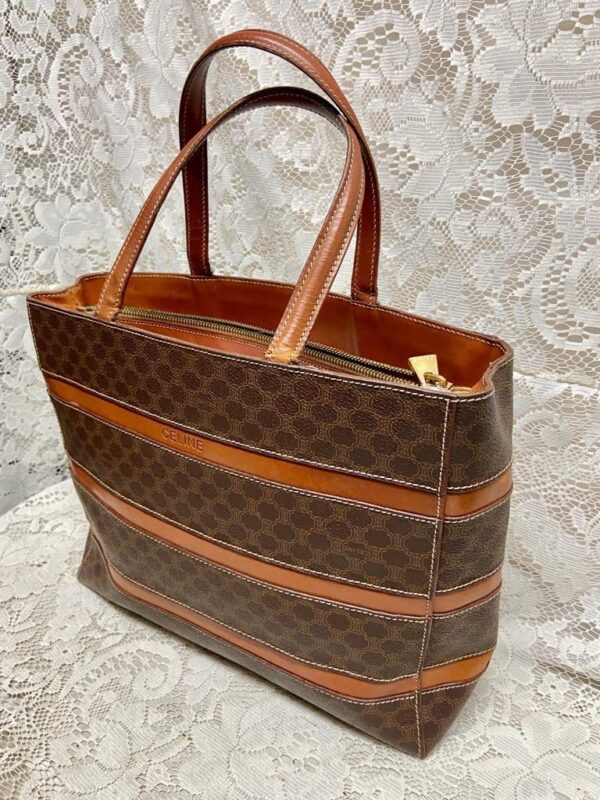 Celine, Paris, Italy Large, Brown Macadam Handbag 10in x 12in x 4.5in.