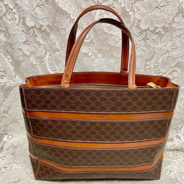 Celine, Paris, Italy Large, Brown Macadam Handbag 10in x 12in x 4.5in.