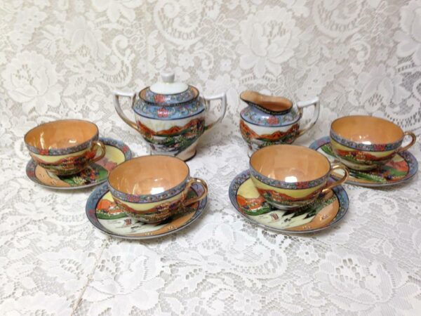 1920-30s, Rare, Japan 11-pc Variant, Gaudy Blue Willow Tea Set