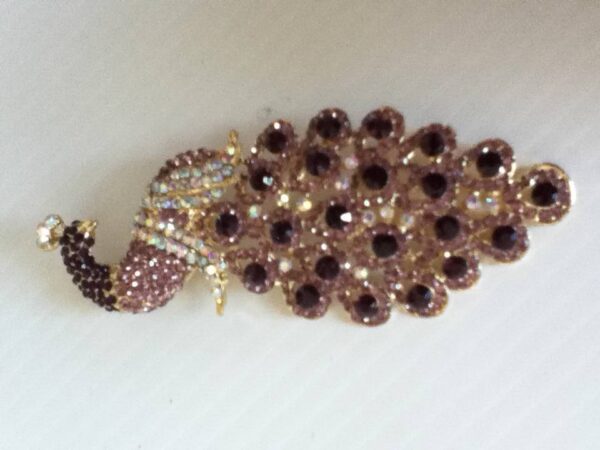 Stunning, 5in x 2in Peacock Amethyst Rhinestones Brooch-Pendant