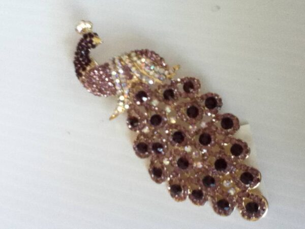 Stunning, 5in x 2in Peacock Amethyst Rhinestones Brooch-Pendant