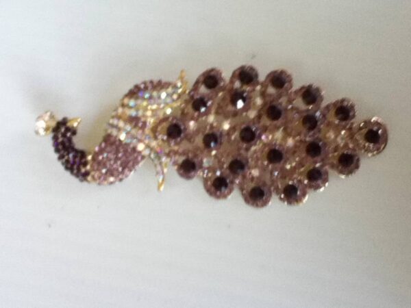 Stunning, 5in x 2in Peacock Amethyst Rhinestones Brooch-Pendant