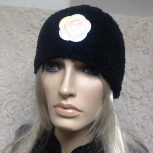 Fabulous Black Wooly Cloche' Turban -Flapper Style Hat with Camelia Ornament