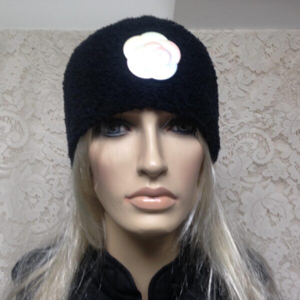 Fabulous Black Wooly Cloche' Turban -Flapper Style Hat with Camelia Ornament