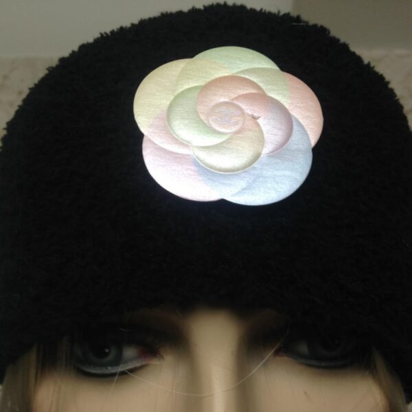 Fabulous Black Wooly Cloche' Turban -Flapper Style Hat with Camelia Ornament