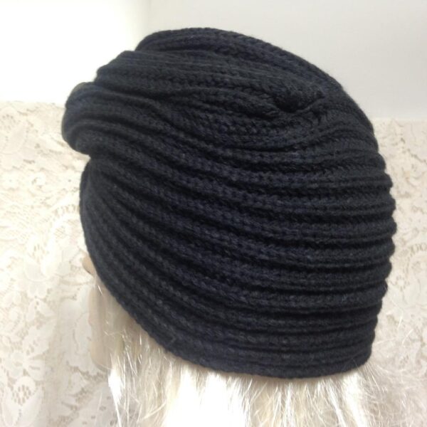 Fabulous Black Knitted Cloche' Turban -Flapper Style Hat with Camelia Ornament