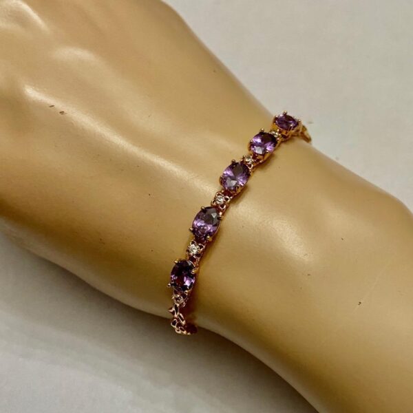 Vintage, Oval Amethyst-CZ Diamonds Gold over Sterling Silver Tennis Bracelet