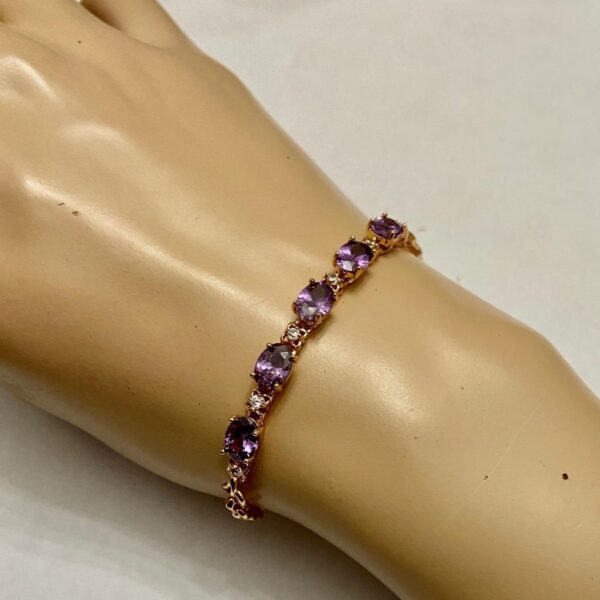 Vintage, Oval Amethyst-CZ Diamonds Gold over Sterling Silver Tennis Bracelet