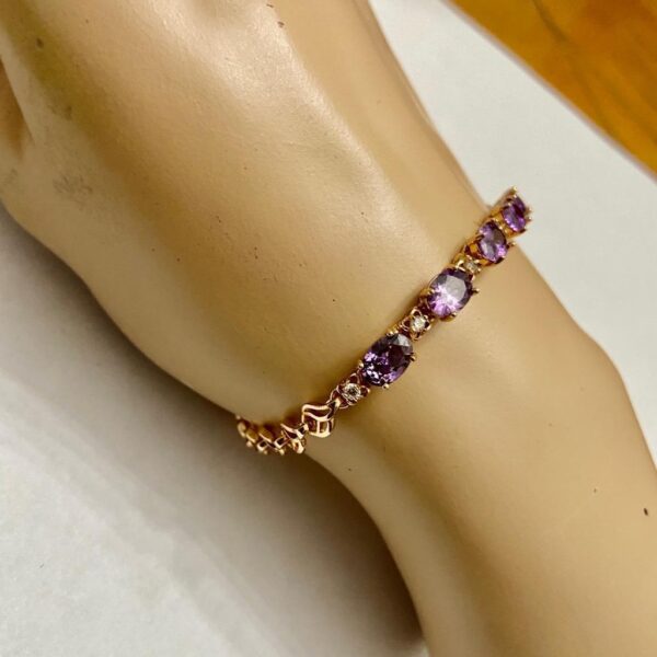 Vintage, Oval Amethyst-CZ Diamonds Gold over Sterling Silver Tennis Bracelet