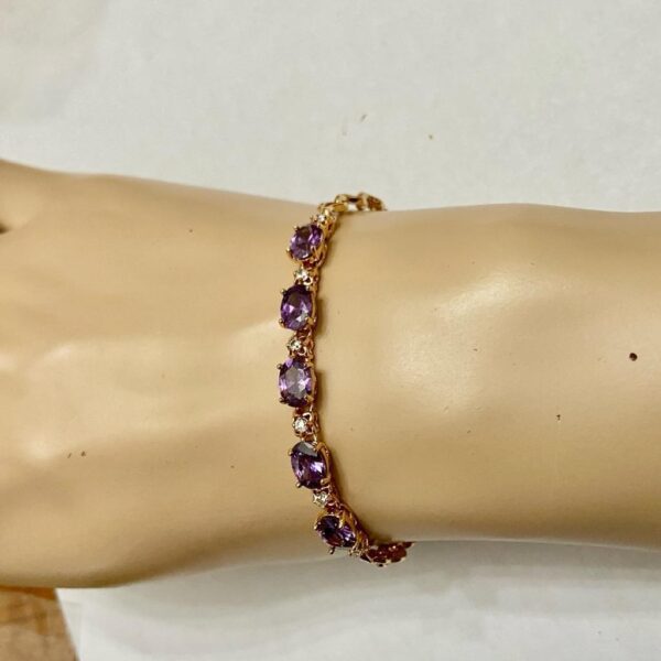 Vintage, Oval Amethyst-CZ Diamonds Gold over Sterling Silver Tennis Bracelet