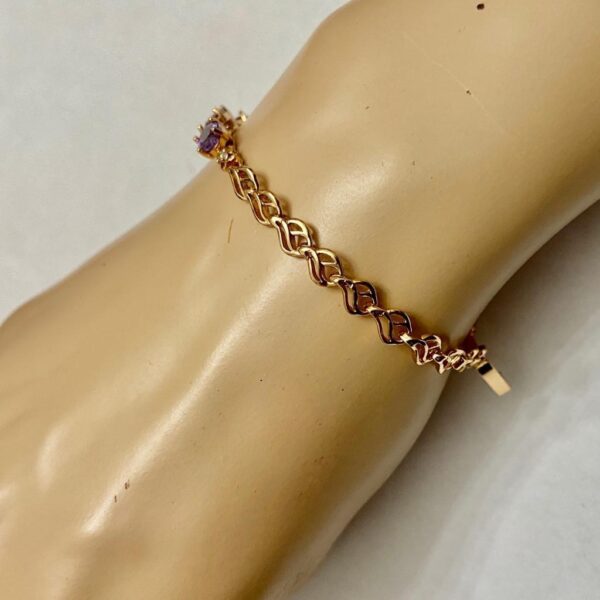 Vintage, Oval Amethyst-CZ Diamonds Gold over Sterling Silver Tennis Bracelet