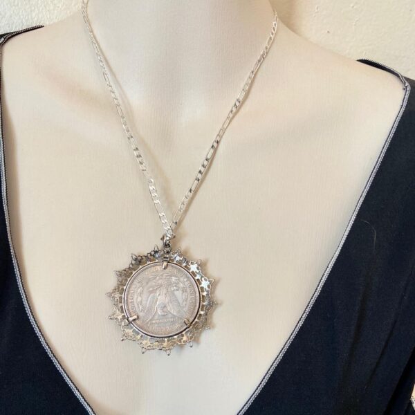 Antique 1921 Silver MorgaDollar Coin Pendant with 18in 925 Silver Chain Necklace