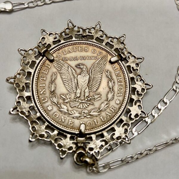 Antique 1921 Silver MorgaDollar Coin Pendant with 18in 925 Silver Chain Necklace