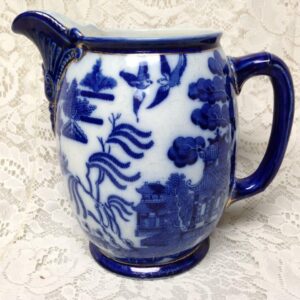 Antique, Rare, Royal Doulton England, Flow Blue Willow, Large 75oz Ewer-Pitcher