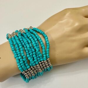 Beautiful, Multi-layer Faux Turquoise Beaded Stretch Bracelet 8.5in L x 1 1/2in