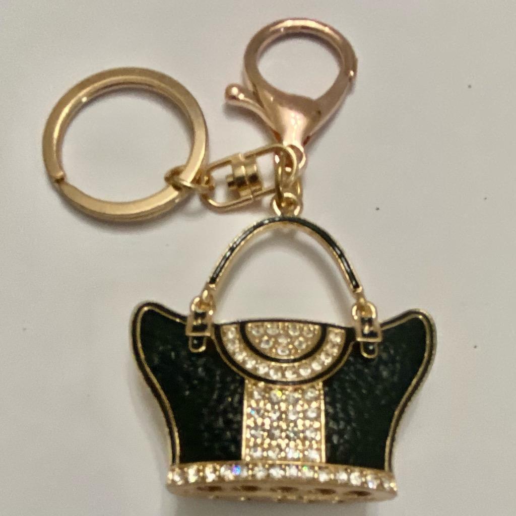 Stunning, 2- Way, Black Enamel Rhinestone Handbag Charm, Key Chain